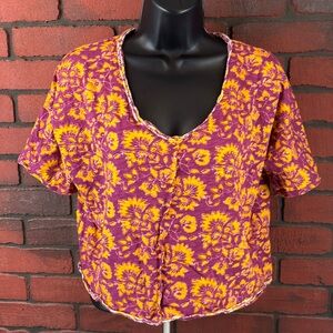 Sundance Women's PS‎ Floral Roll Collar Top – Short Sleeve, Hippie, Casual